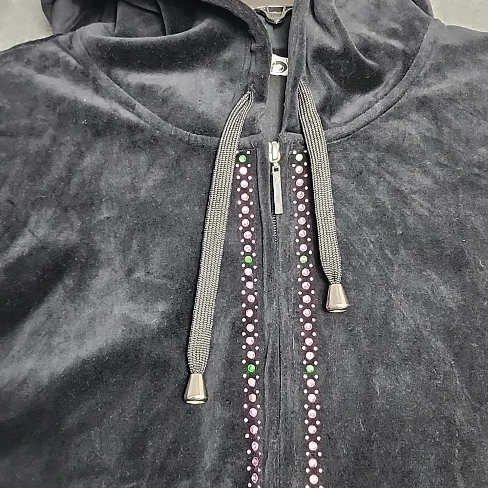 Black Velvet zip-up hoodie with Rhinestones. Size 2X Women's - Picture 6 of 9